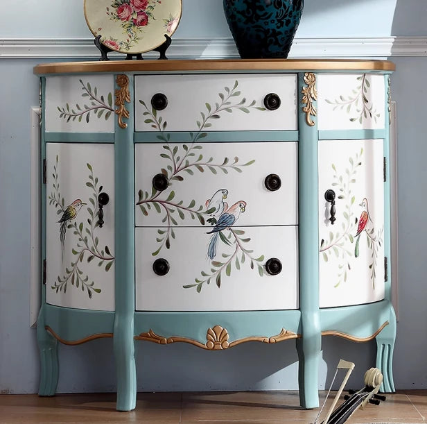 Charming Floral-Decorated Cabinet with Spacious Drawers - Stylish Density Board Storage Solution for Home Décor hfgxc-4877