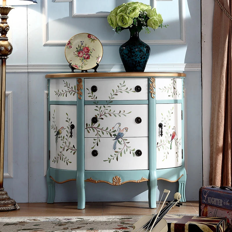 Charming Floral-Decorated Cabinet with Spacious Drawers - Stylish Density Board Storage Solution for Home Décor hfgxc-4877