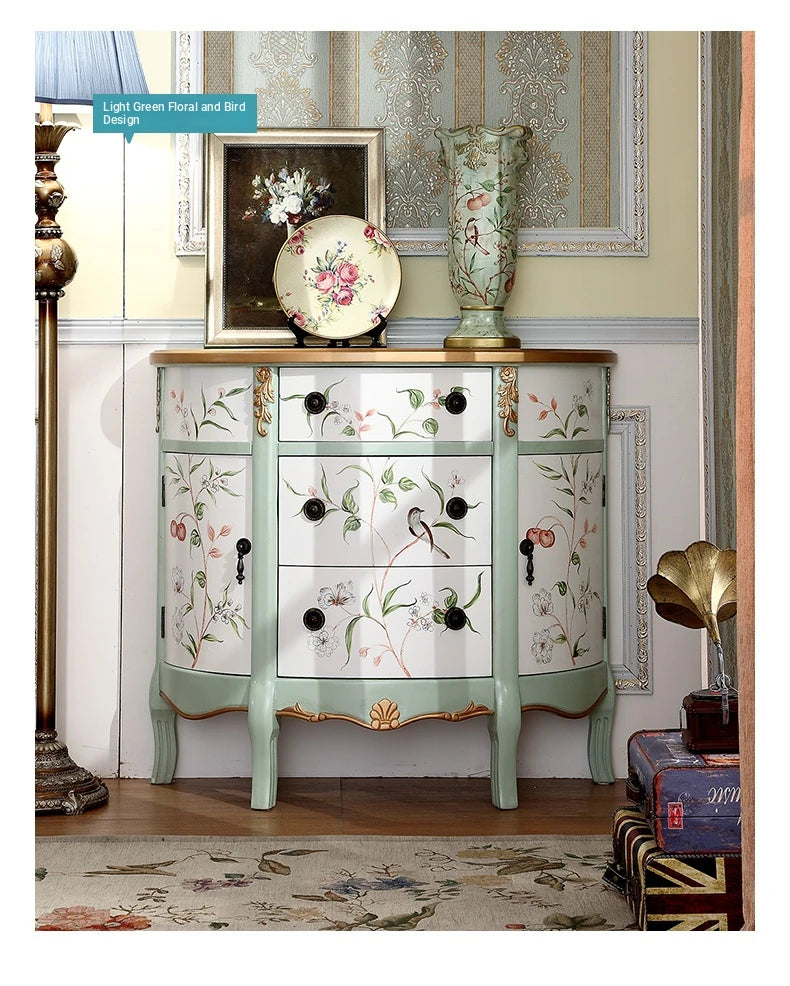 Charming Floral-Decorated Cabinet with Spacious Drawers - Stylish Density Board Storage Solution for Home Décor hfgxc-4877
