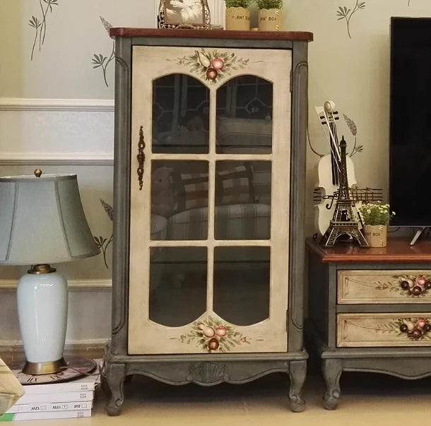 Elegant Solid Wood Display Cabinet with Glass Doors and Floral Design - Perfect for Home Decor hfgxc-4878