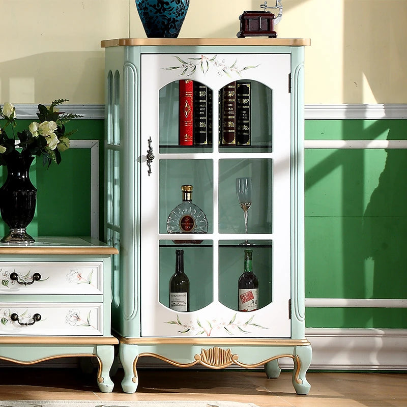 Elegant Solid Wood Display Cabinet with Glass Doors and Floral Design - Perfect for Home Decor hfgxc-4878