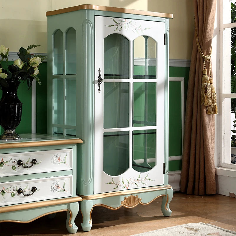 Elegant Solid Wood Display Cabinet with Glass Doors and Floral Design - Perfect for Home Decor hfgxc-4878