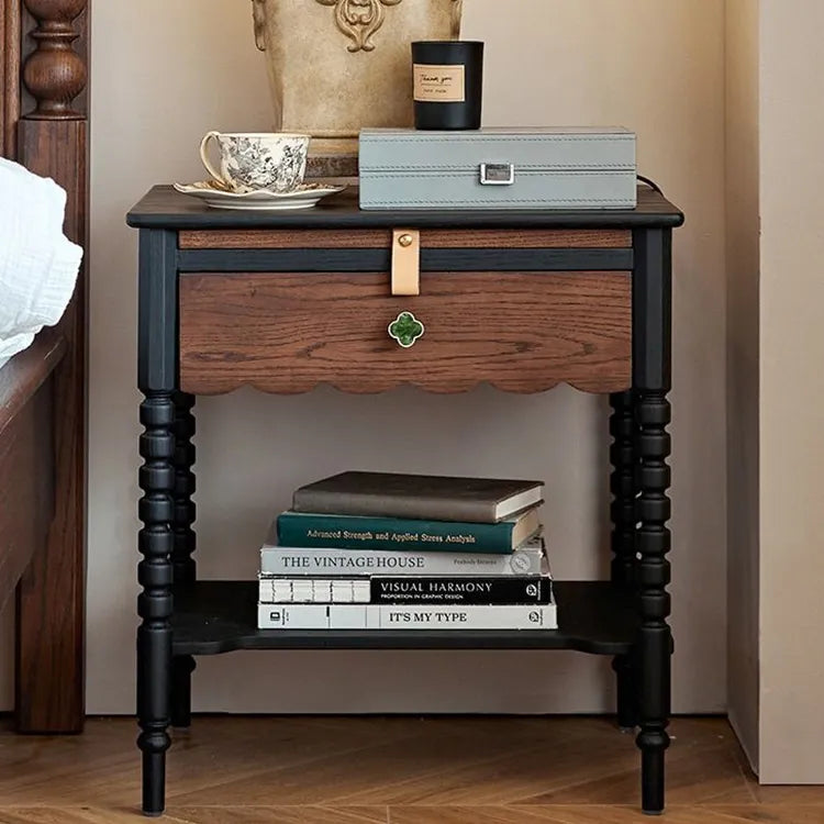 Elegant Red Oak Nightstand with Copper Accents - Modern Bedroom Side Table hggw-4172