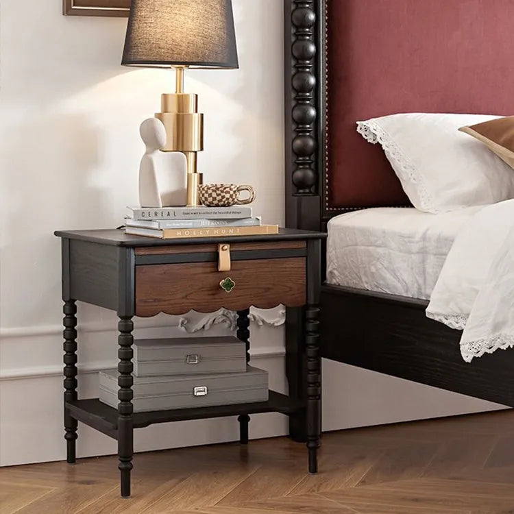 Elegant Red Oak Nightstand with Copper Accents - Modern Bedroom Side Table hggw-4172