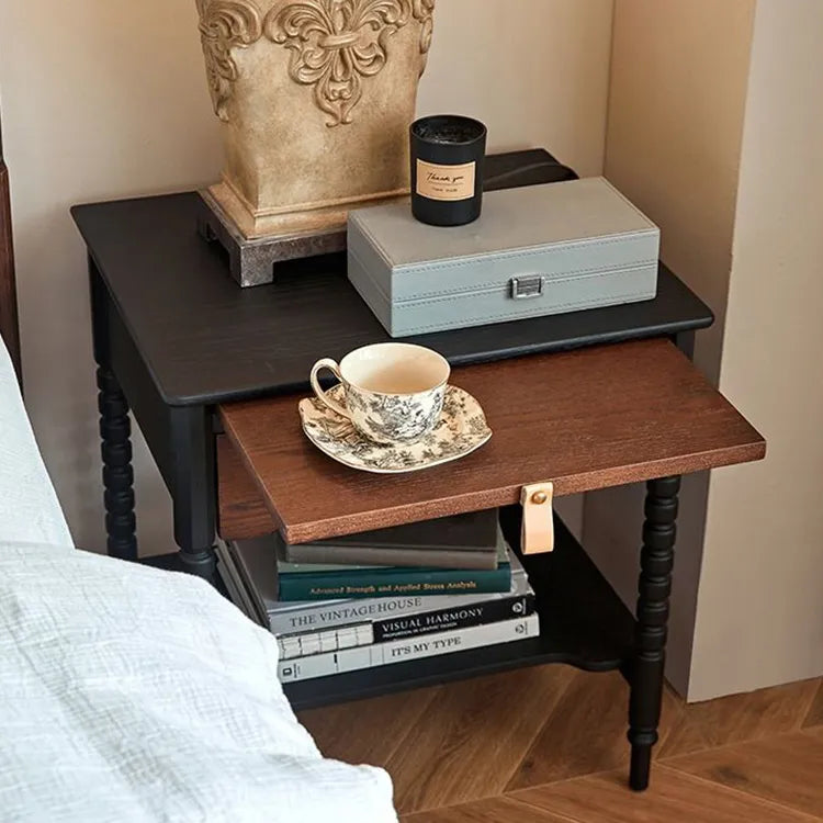 Elegant Red Oak Nightstand with Copper Accents - Modern Bedroom Side Table hggw-4172