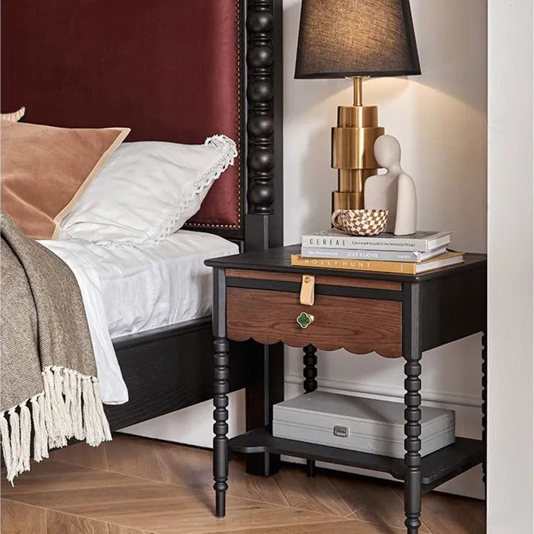 Elegant Red Oak Nightstand with Copper Accents - Modern Bedroom Side Table hggw-4172