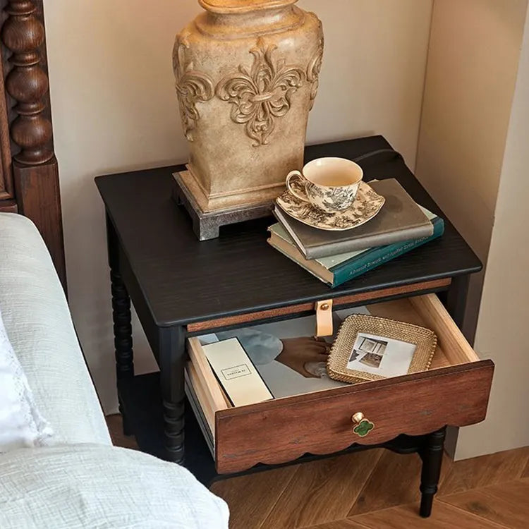 Elegant Red Oak Nightstand with Copper Accents - Modern Bedroom Side Table hggw-4172