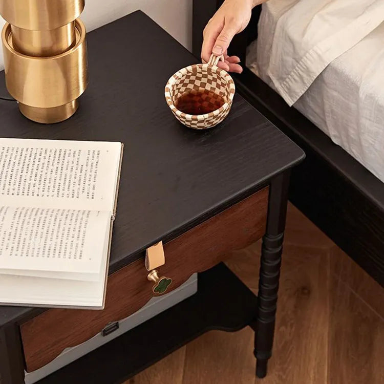 Elegant Red Oak Nightstand with Copper Accents - Modern Bedroom Side Table hggw-4172