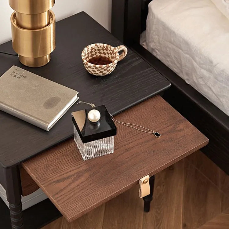 Elegant Red Oak Nightstand with Copper Accents - Modern Bedroom Side Table hggw-4172