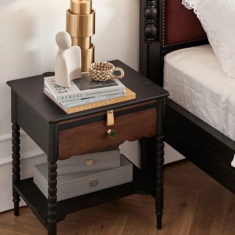 Elegant Red Oak Nightstand with Copper Accents - Modern Bedroom Side Table hggw-4172