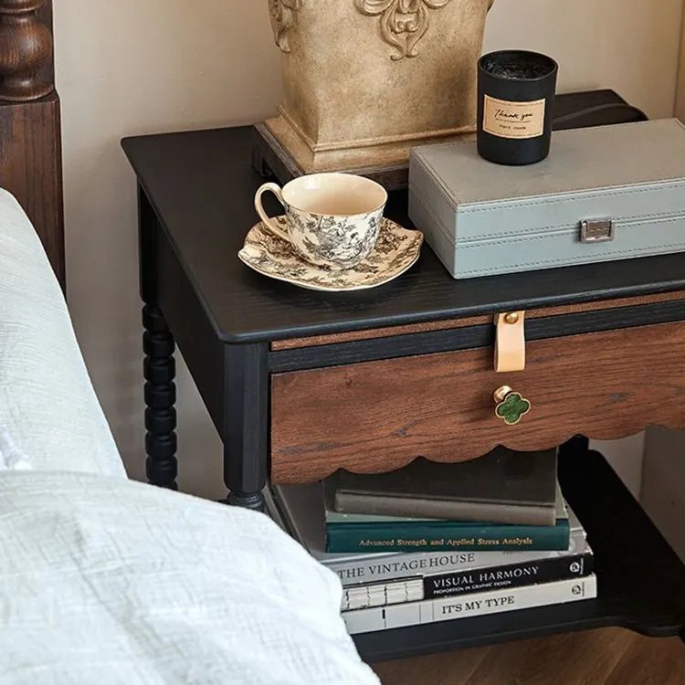 Elegant Red Oak Nightstand with Copper Accents - Modern Bedroom Side Table hggw-4172