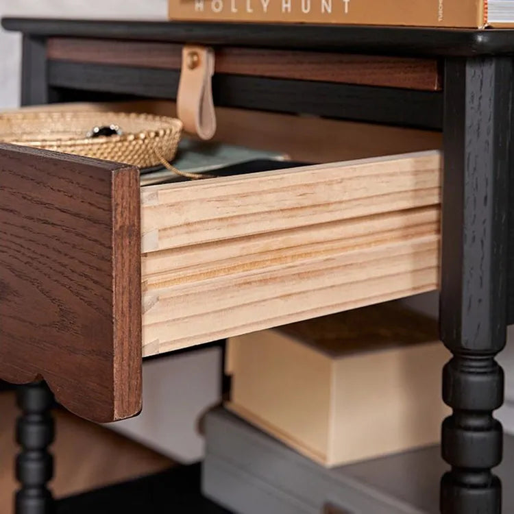 Elegant Red Oak Nightstand with Copper Accents - Modern Bedroom Side Table hggw-4172