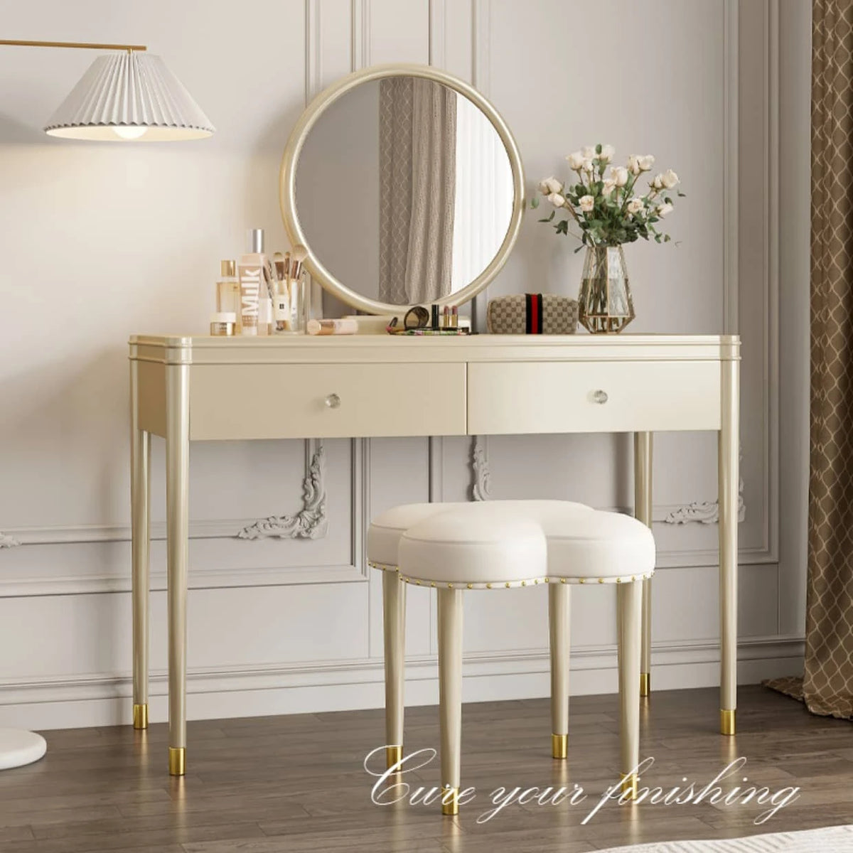 Elegant Pine Glass Makeup Table with Mirror & Storage – Perfect for Your Beauty Routine hgl-4332