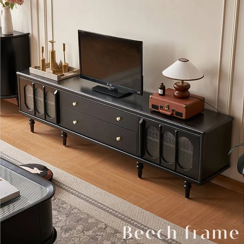 Stylish Beech Wood TV Cabinet with Tempered Glass Top - Modern Living Room Essential hgl-4340