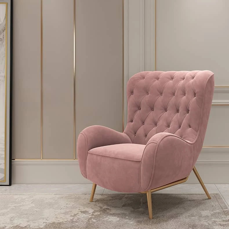 Elegant Pink Velvet Tufted Chair with Solid Wood Legs - Perfect for Modern Living Rooms hgl-4344