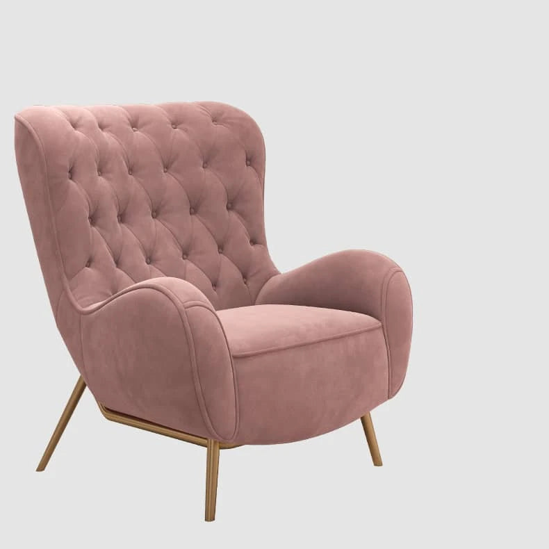 Elegant Pink Velvet Tufted Chair with Solid Wood Legs - Perfect for Modern Living Rooms hgl-4344