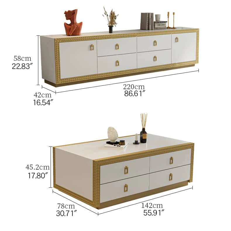 Elegant Multi-layer Pine TV Cabinet with Gold Trim - Stylish Storage Solution for Modern Living Rooms hgl-4346