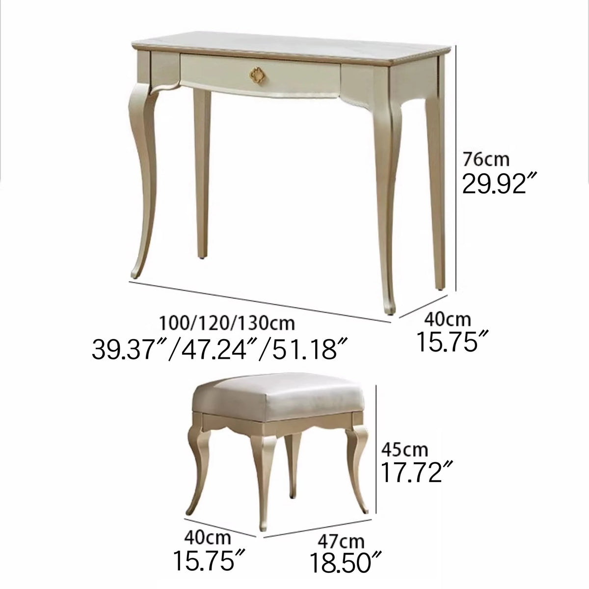 Elegant Vanity Table Set with Mirror and Cushioned Stool – Beech Wood & Pine Finish hgl-4358