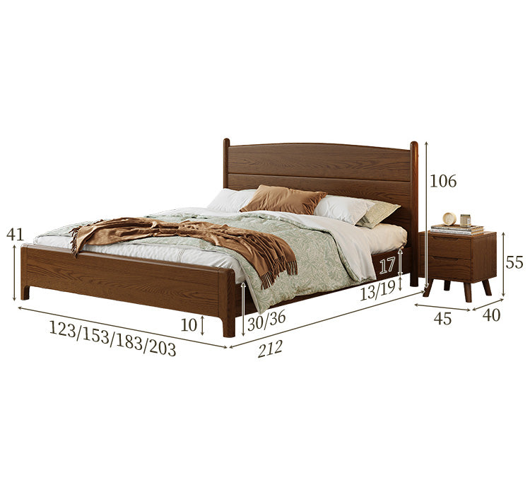 Elegant Solid Brown Ash Pine Wood Bed Frame - Durable & Stylish hglna-1454