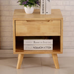 Stylish Natural Brown & White Bedside Cupboard - Rubber Wood & Pine Wood Construction hglna-1456