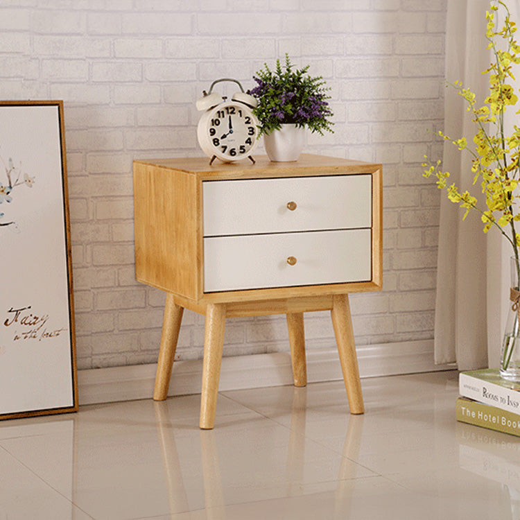 Stylish Natural Brown & White Bedside Cupboard - Rubber Wood & Pine Wood Construction hglna-1456