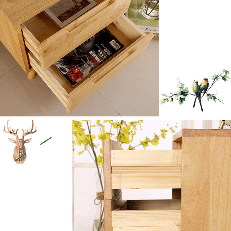 Stylish Natural Brown & White Bedside Cupboard - Rubber Wood & Pine Wood Construction hglna-1456