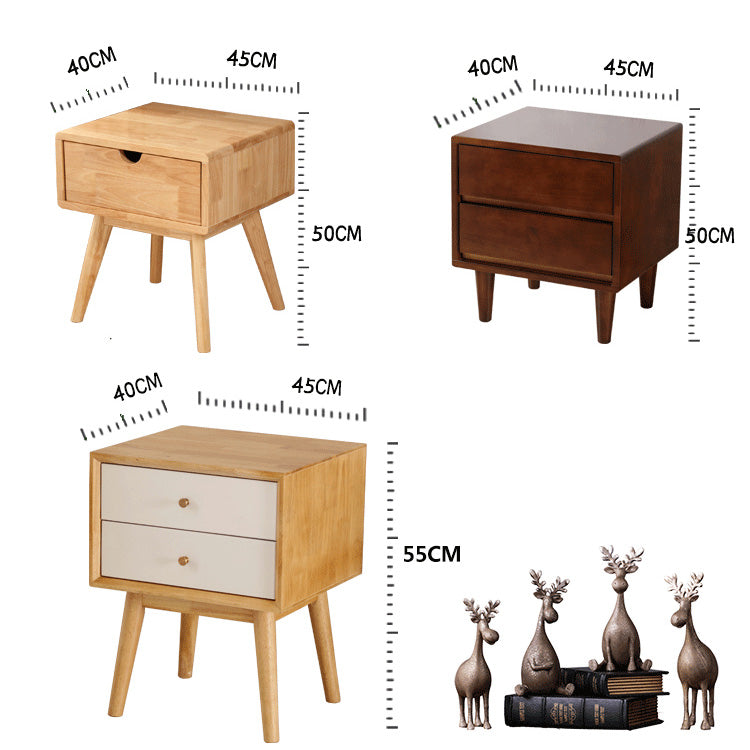 Stylish Natural Brown & White Bedside Cupboard - Rubber Wood & Pine Wood Construction hglna-1456