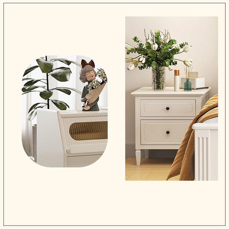 Stylish White Rubber Wood Bedside Cupboard with Glass & Ash Wood Accents hglna-1457