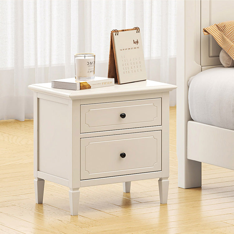 Stylish White Rubber Wood Bedside Cupboard with Glass & Ash Wood Accents hglna-1457