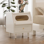 Stylish White Rubber Wood Bedside Cupboard with Glass & Ash Wood Accents hglna-1457