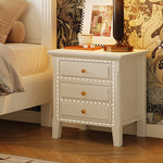 Stylish White Rubber Wood Bedside Cupboard with Glass & Ash Wood Accents hglna-1457