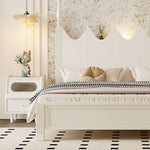 Stylish White Rubber Wood Bedside Cupboard with Glass & Ash Wood Accents hglna-1457