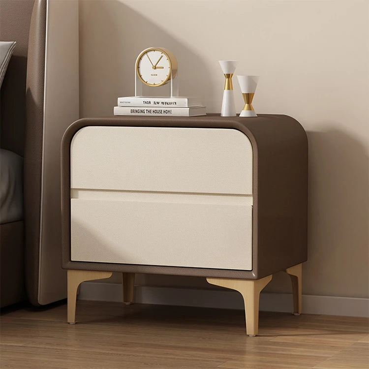 Stylish Solid Wood Nightstand with Faux Leather Finish – Modern Bedroom Storage Solution hjd-3144