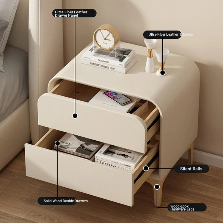 Stylish Solid Wood Nightstand with Faux Leather Finish – Modern Bedroom Storage Solution hjd-3144