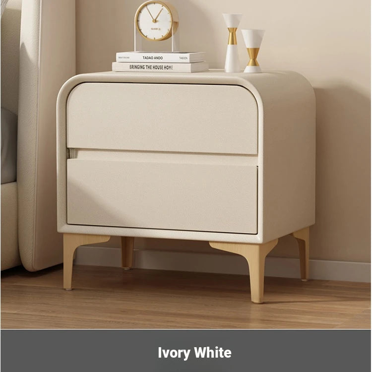 Stylish Solid Wood Nightstand with Faux Leather Finish – Modern Bedroom Storage Solution hjd-3144