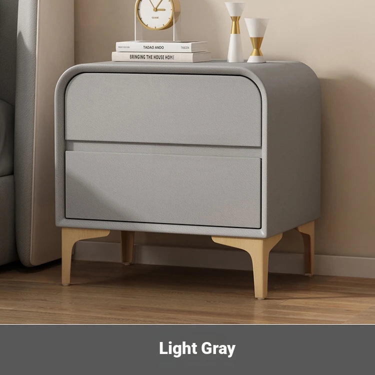 Stylish Solid Wood Nightstand with Faux Leather Finish – Modern Bedroom Storage Solution hjd-3144