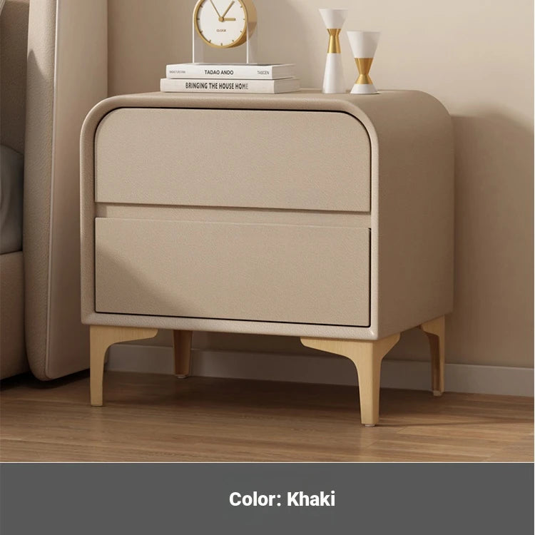 Stylish Solid Wood Nightstand with Faux Leather Finish – Modern Bedroom Storage Solution hjd-3144