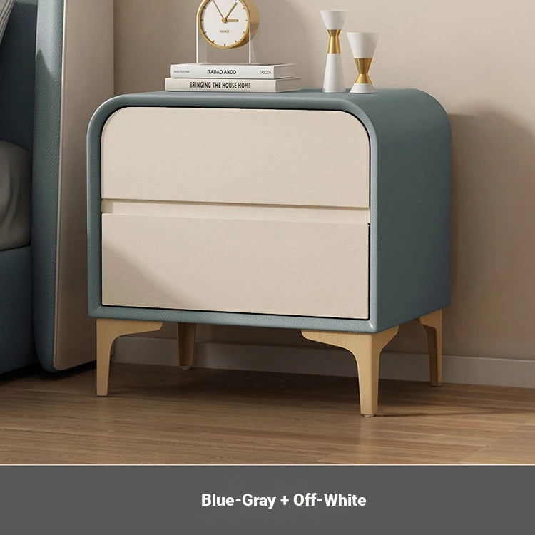 Stylish Solid Wood Nightstand with Faux Leather Finish – Modern Bedroom Storage Solution hjd-3144