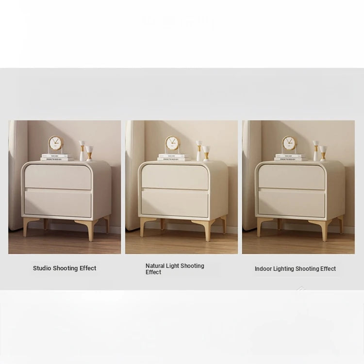 Stylish Solid Wood Nightstand with Faux Leather Finish – Modern Bedroom Storage Solution hjd-3144