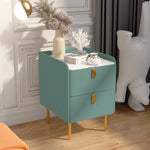 Stylish Pink and Cream Nightstand with Sintered Stone Top and Faux Leather Accents - Modern Bedroom Storage Solution hjd-3145