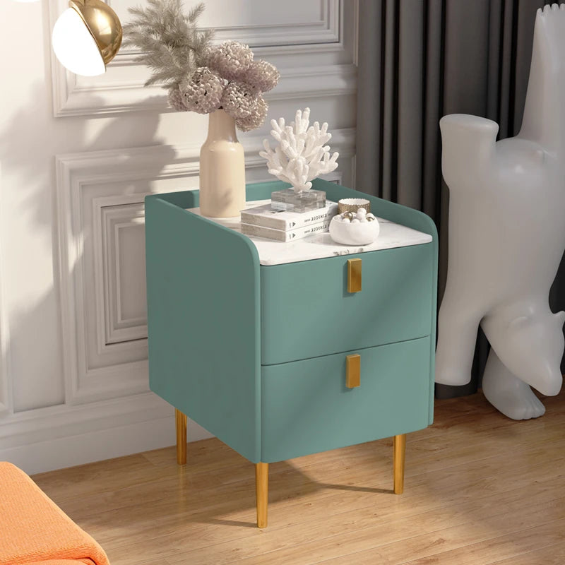 Stylish Pink and Cream Nightstand with Sintered Stone Top and Faux Leather Accents - Modern Bedroom Storage Solution hjd-3145