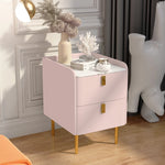 Stylish Pink and Cream Nightstand with Sintered Stone Top and Faux Leather Accents - Modern Bedroom Storage Solution hjd-3145