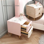 Stylish Pink and Cream Nightstand with Sintered Stone Top and Faux Leather Accents - Modern Bedroom Storage Solution hjd-3145