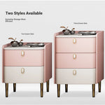 Stylish Pink and Cream Nightstand with Sintered Stone Top and Faux Leather Accents - Modern Bedroom Storage Solution hjd-3145