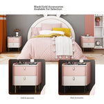 Stylish Pink and Cream Nightstand with Sintered Stone Top and Faux Leather Accents - Modern Bedroom Storage Solution hjd-3145