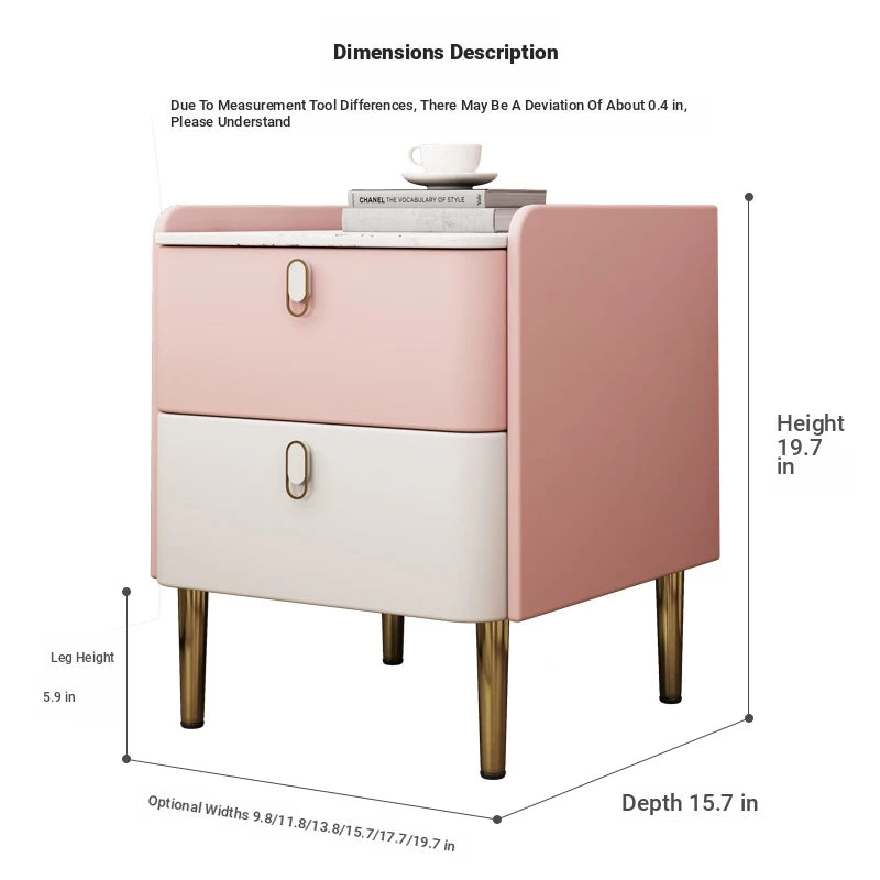 Stylish Pink and Cream Nightstand with Sintered Stone Top and Faux Leather Accents - Modern Bedroom Storage Solution hjd-3145