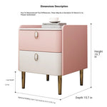 Stylish Pink and Cream Nightstand with Sintered Stone Top and Faux Leather Accents - Modern Bedroom Storage Solution hjd-3145