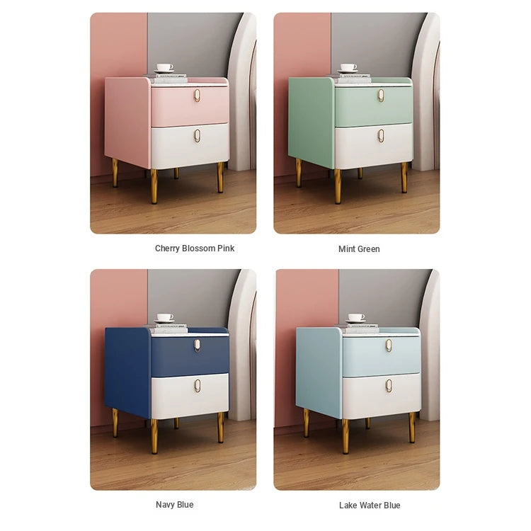 Stylish Pink and Cream Nightstand with Sintered Stone Top and Faux Leather Accents - Modern Bedroom Storage Solution hjd-3145