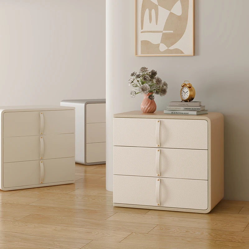 Stylish Solid Wood Nightstand with Faux Leather Finish – Modern 3-Drawer Bedroom Storage Solution hjd-3147