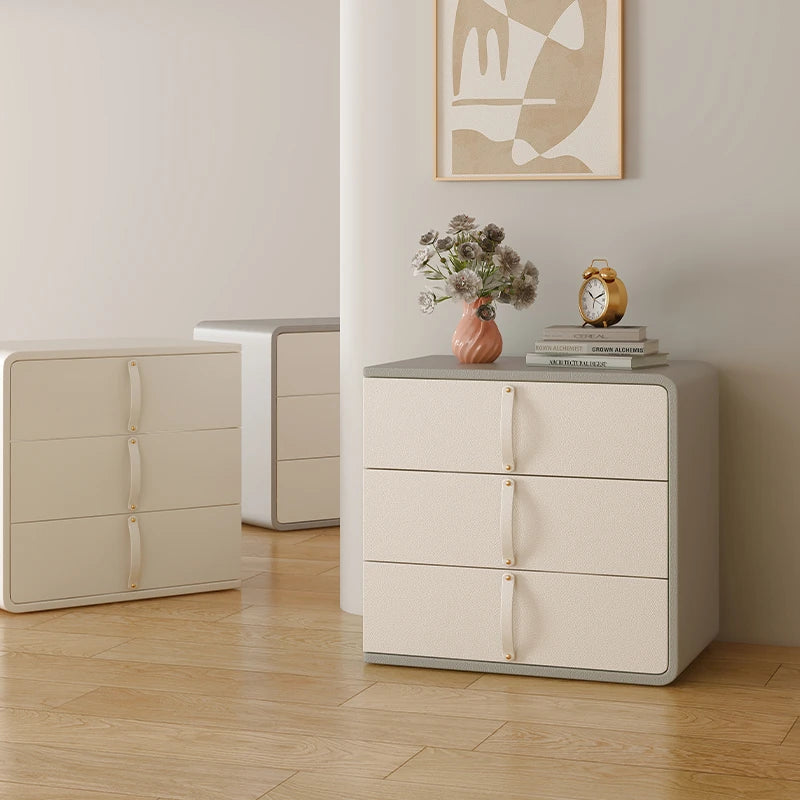 Stylish Solid Wood Nightstand with Faux Leather Finish – Modern 3-Drawer Bedroom Storage Solution hjd-3147